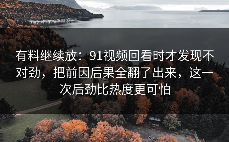 有料继续放：91视频回看时才发现不对劲，把前因后果全翻了出来，这一次后劲比热度更可怕