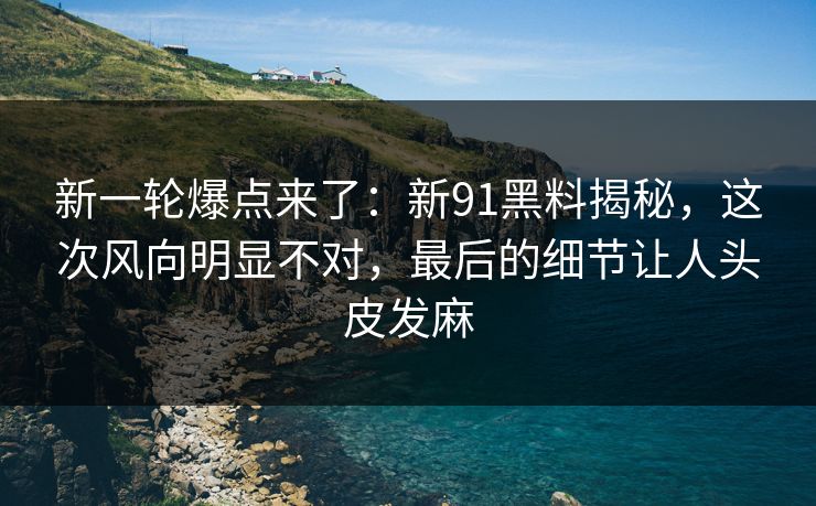 新一轮爆点来了：新91黑料揭秘，这次风向明显不对，最后的细节让人头皮发麻