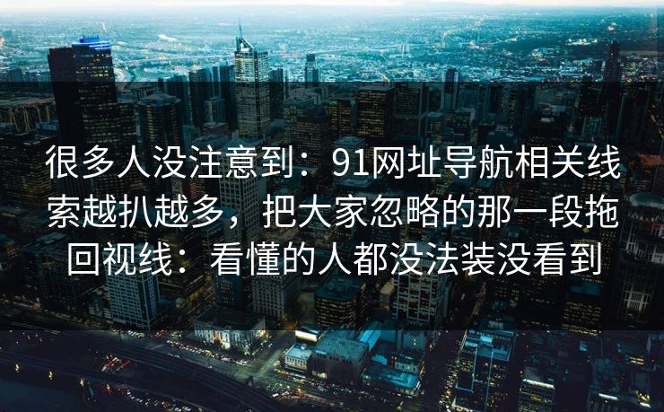 很多人没注意到：91网址导航相关线索越扒越多，把大家忽略的那一段拖回视线：看懂的人都没法装没看到