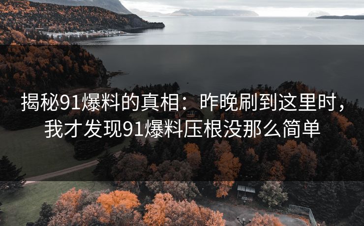 揭秘91爆料的真相：昨晚刷到这里时，我才发现91爆料压根没那么简单